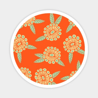 WARM AND SUNNY Boho Retro Bright Floral Botanical Coral Orange Mint Green Cream - UnBlink Studio by Jackie Tahara Magnet